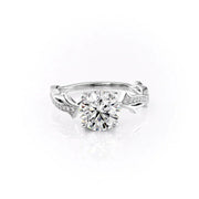 Round Cut Moissanite Hidden Halo Engagement Ring in 14K White Gold